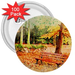 Tree Park Bench Art Abstract 3  Buttons (100 Pack)  by Celenk