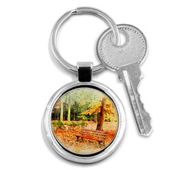 Tree Park Bench Art Abstract Key Chains (round)  by Celenk