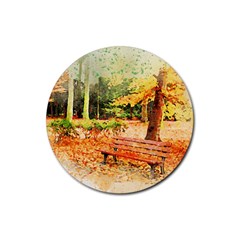 Tree Park Bench Art Abstract Rubber Coaster (round)  by Celenk