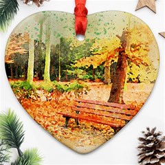 Tree Park Bench Art Abstract Heart Ornament (two Sides) by Celenk