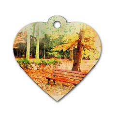 Tree Park Bench Art Abstract Dog Tag Heart (one Side) by Celenk