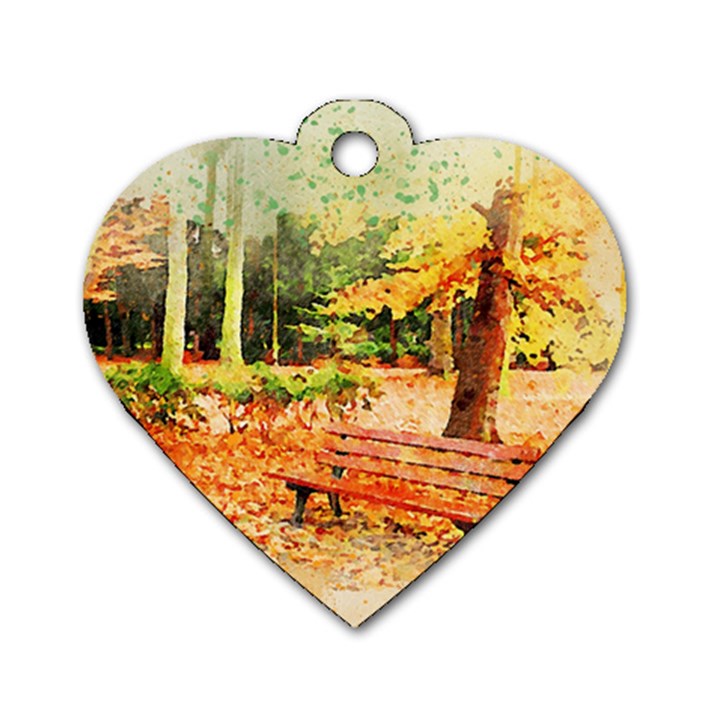 Tree Park Bench Art Abstract Dog Tag Heart (Two Sides)