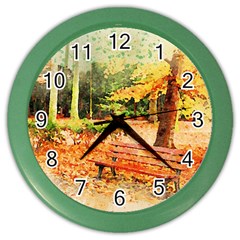 Tree Park Bench Art Abstract Color Wall Clocks by Celenk