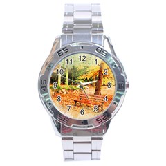 Tree Park Bench Art Abstract Stainless Steel Analogue Watch by Celenk