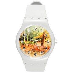 Tree Park Bench Art Abstract Round Plastic Sport Watch (m) by Celenk