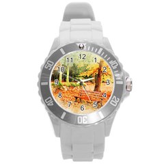 Tree Park Bench Art Abstract Round Plastic Sport Watch (l) by Celenk