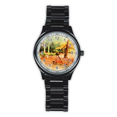 Tree Park Bench Art Abstract Stainless Steel Round Watch by Celenk