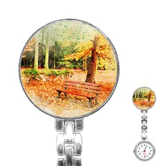 Tree Park Bench Art Abstract Stainless Steel Nurses Watch by Celenk