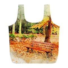 Tree Park Bench Art Abstract Full Print Recycle Bags (l)  by Celenk