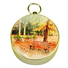 Tree Park Bench Art Abstract Gold Compasses by Celenk