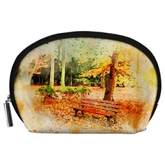 Tree Park Bench Art Abstract Accessory Pouches (large)  by Celenk