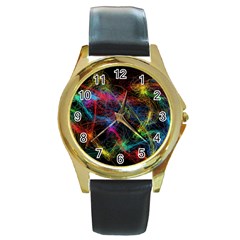 Background Light Glow Abstract Art Round Gold Metal Watch