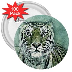 Tiger Cat Art Abstract Vintage 3  Buttons (100 Pack)  by Celenk