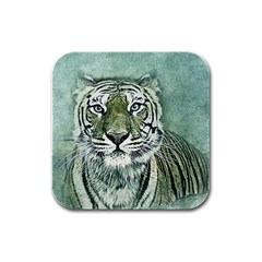 Tiger Cat Art Abstract Vintage Rubber Square Coaster (4 Pack)  by Celenk