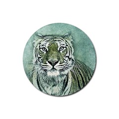 Tiger Cat Art Abstract Vintage Rubber Round Coaster (4 Pack)  by Celenk