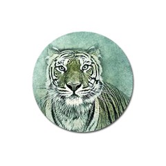 Tiger Cat Art Abstract Vintage Magnet 3  (round) by Celenk