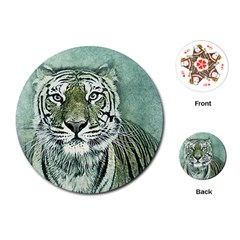 Tiger Cat Art Abstract Vintage Playing Cards (round)  by Celenk