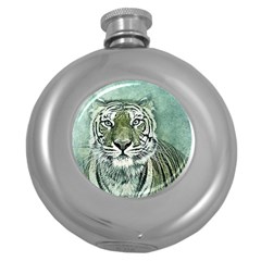 Tiger Cat Art Abstract Vintage Round Hip Flask (5 Oz) by Celenk