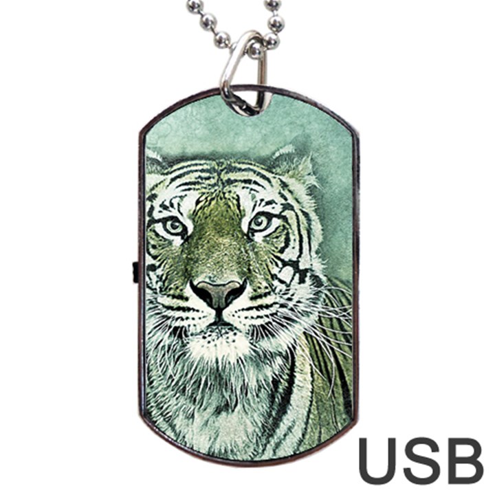 Tiger Cat Art Abstract Vintage Dog Tag USB Flash (One Side)