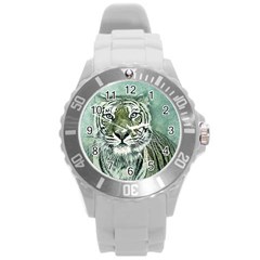 Tiger Cat Art Abstract Vintage Round Plastic Sport Watch (l) by Celenk