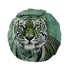 Tiger Cat Art Abstract Vintage Standard 15  Premium Round Cushions by Celenk