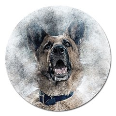 Dog Pet Art Abstract Vintage Magnet 5  (round) by Celenk