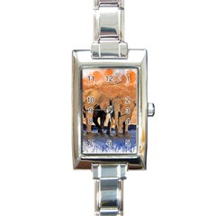 Elephants Animal Art Abstract Rectangle Italian Charm Watch by Celenk