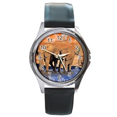 Elephants Animal Art Abstract Round Metal Watch by Celenk