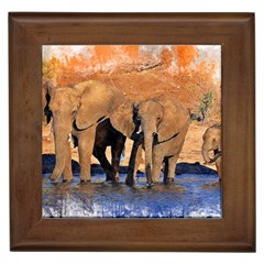 Elephants Animal Art Abstract Framed Tiles by Celenk