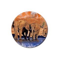 Elephants Animal Art Abstract Rubber Coaster (round)  by Celenk