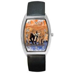 Elephants Animal Art Abstract Barrel Style Metal Watch by Celenk