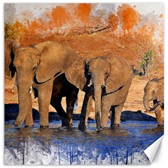 Elephants Animal Art Abstract Canvas 12  X 12   by Celenk