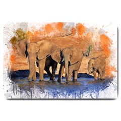 Elephants Animal Art Abstract Large Doormat  by Celenk