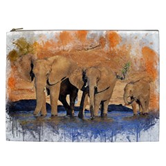 Elephants Animal Art Abstract Cosmetic Bag (xxl)  by Celenk