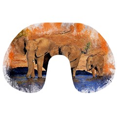 Elephants Animal Art Abstract Travel Neck Pillows by Celenk