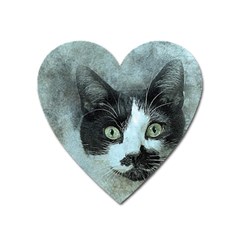 Cat Pet Art Abstract Vintage Heart Magnet by Celenk