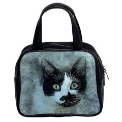 Cat Pet Art Abstract Vintage Classic Handbags (2 Sides) by Celenk