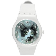 Cat Pet Art Abstract Vintage Round Plastic Sport Watch (m) by Celenk