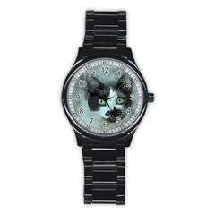 Cat Pet Art Abstract Vintage Stainless Steel Round Watch by Celenk