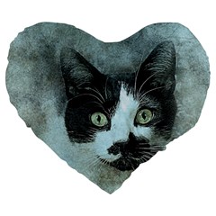 Cat Pet Art Abstract Vintage Large 19  Premium Flano Heart Shape Cushions by Celenk