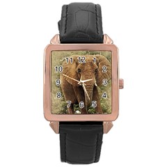 Elephant Animal Art Abstract Rose Gold Leather Watch  by Celenk