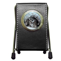 Cat Pet Art Abstract Vintage Pen Holder Desk Clocks by Celenk