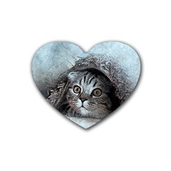 Cat Pet Art Abstract Vintage Rubber Coaster (heart)  by Celenk