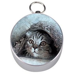 Cat Pet Art Abstract Vintage Silver Compasses by Celenk