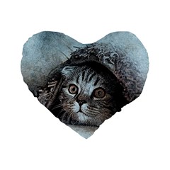 Cat Pet Art Abstract Vintage Standard 16  Premium Flano Heart Shape Cushions by Celenk