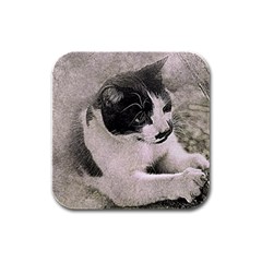 Cat Pet Art Abstract Vintage Rubber Square Coaster (4 Pack)  by Celenk