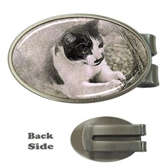 Cat Pet Art Abstract Vintage Money Clips (oval)  by Celenk