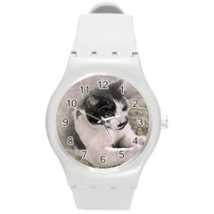 Cat Pet Art Abstract Vintage Round Plastic Sport Watch (m) by Celenk