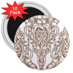 Beautiful Gold Floral Pattern 3  Magnets (10 Pack)  by NouveauDesign