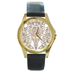 Beautiful Gold Floral Pattern Round Gold Metal Watch by NouveauDesign